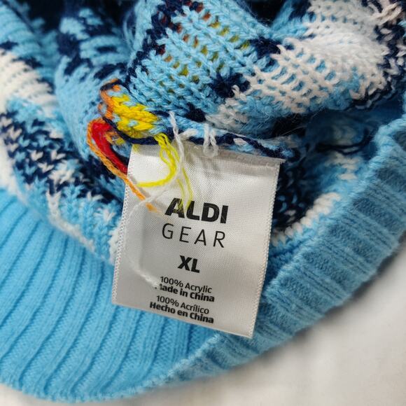 Aldi Gear Holiday Lights Retro Fair Isle Knit Ugly Christmas Sweater Blue XL - Picture 7 of 10
